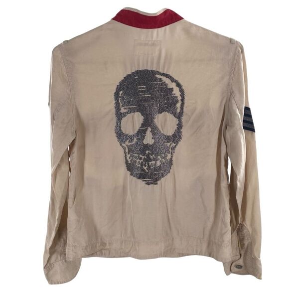 Zadig & Voltaire Womens M Skull Military Jacket Beige Cream Full Zip Lightweight - Picture 1 of 12
